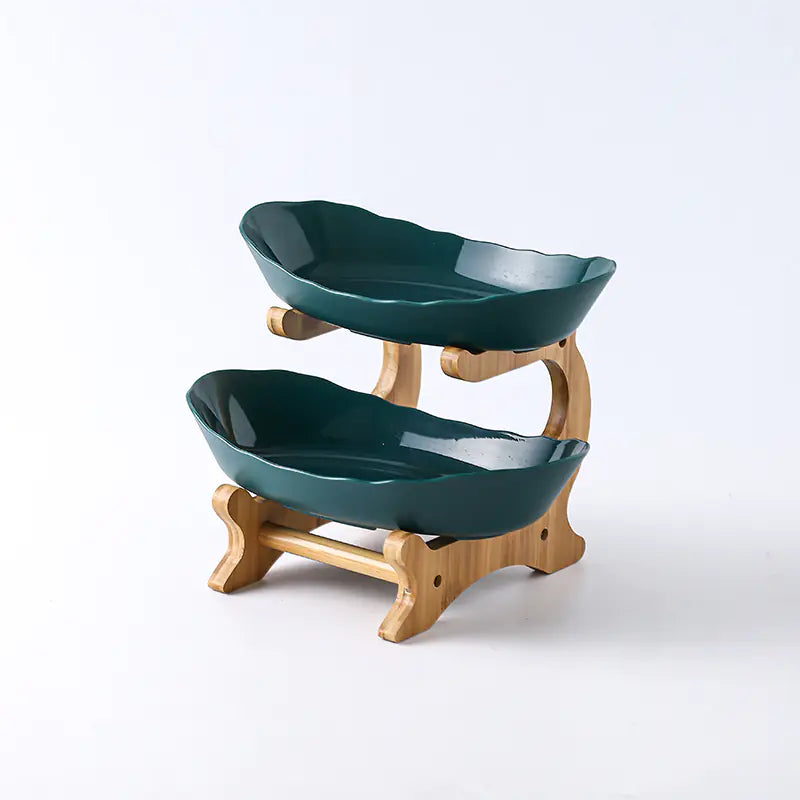 Artisan-Crafted Ceramic Elegant with wooden stand - complete set