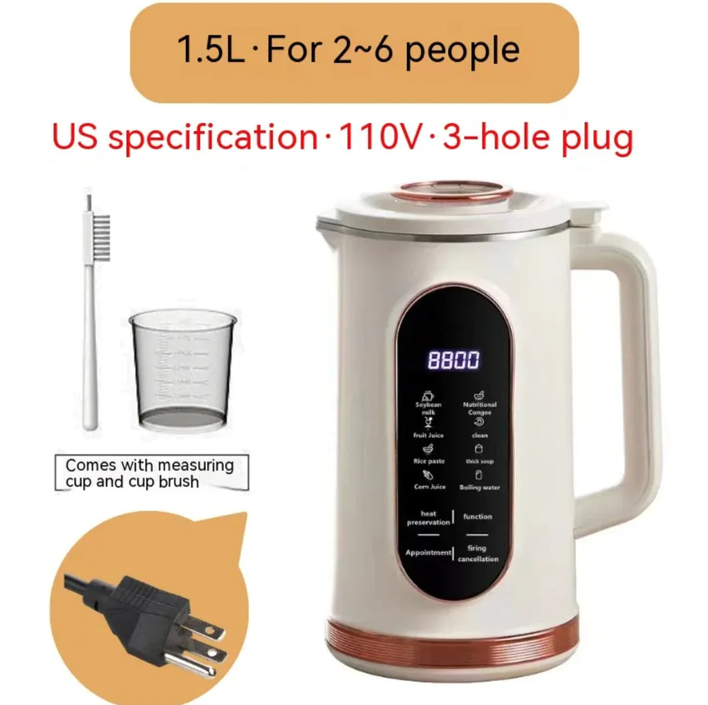 Nut Milk Maker Watermelon Automatic Nut Milk Blender for Picnic Home Camping Beige 1500ml